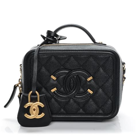 chanel caviar quilted medium cc filigree vanity case black|Chanel Vanity Cases .